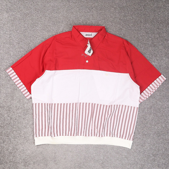 VTG 80s 90s Award Deadstock XL Red White Striped Short Sleeve Collared Shirt - Picture 1 of 10